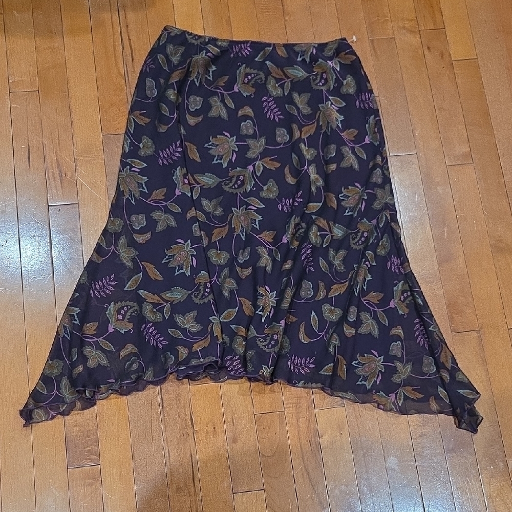 Worthington Asymmetrical Skirt with Purple and Green Floral Design